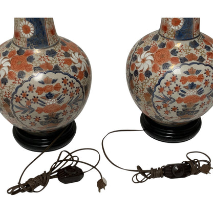 Fine Pair of Antique Japanese Imari Porcelain Baluster Vase Table Lamps Late Meiji Taisho Period, c. 1900–1920s