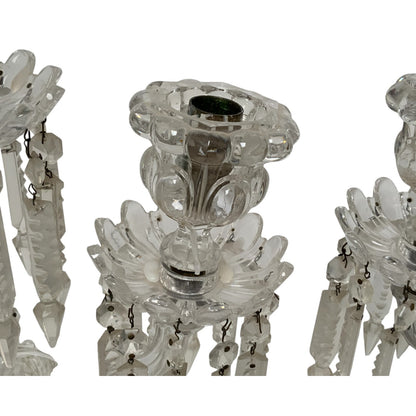 Vintage Pair 14" Modular Crystal 3-Light Candelabras Threaded European Lead Crystal Complete with Prisms