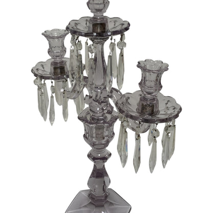 Antique Heisey Glass Puritan 3-Light Candelabra #300 Complete Prisms Sun Purple Tint c.1904-1915