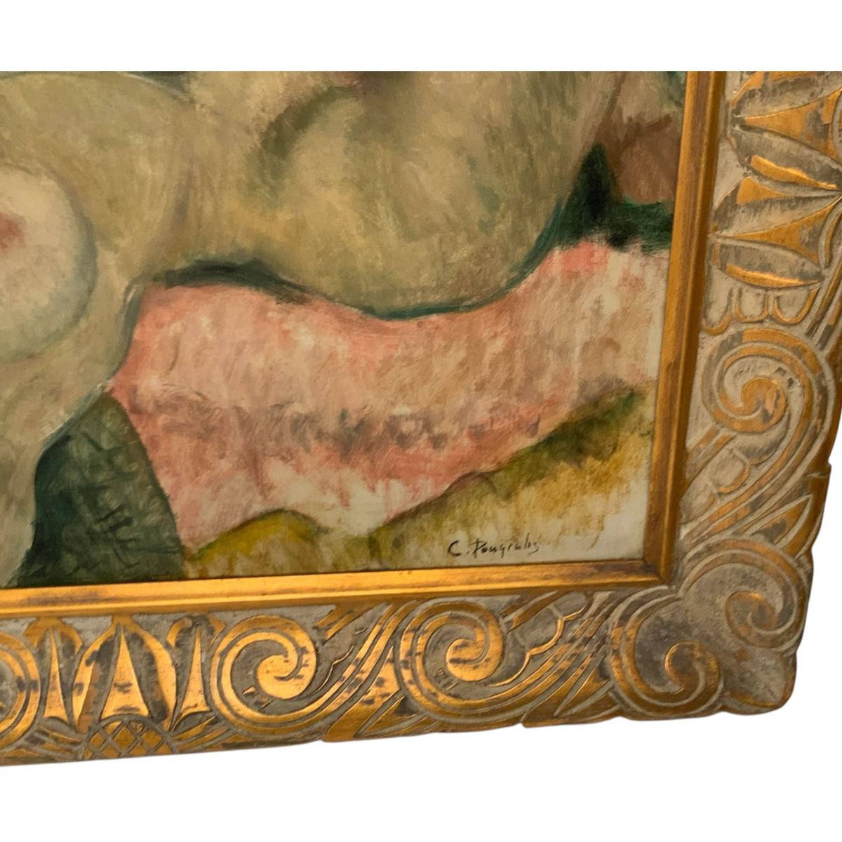 Constantine Pougialis (1894–1985) Seated Reclining Female Nude Modernist Oil Painting USA 1930s-1950s