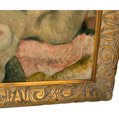 Constantine Pougialis (1894–1985) Seated Reclining Female Nude Modernist Oil Painting USA 1930s-1950s