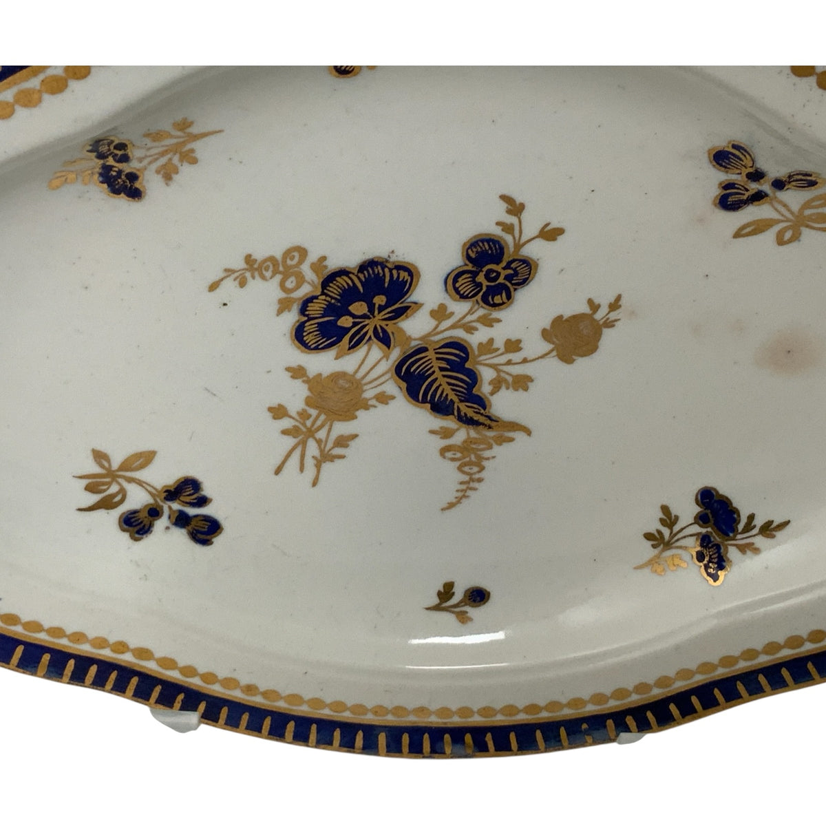 Antique 18th C. Caughley Salopian Porcelain Dresden Flowers 9" Oval Dish England c. 1785–1790
