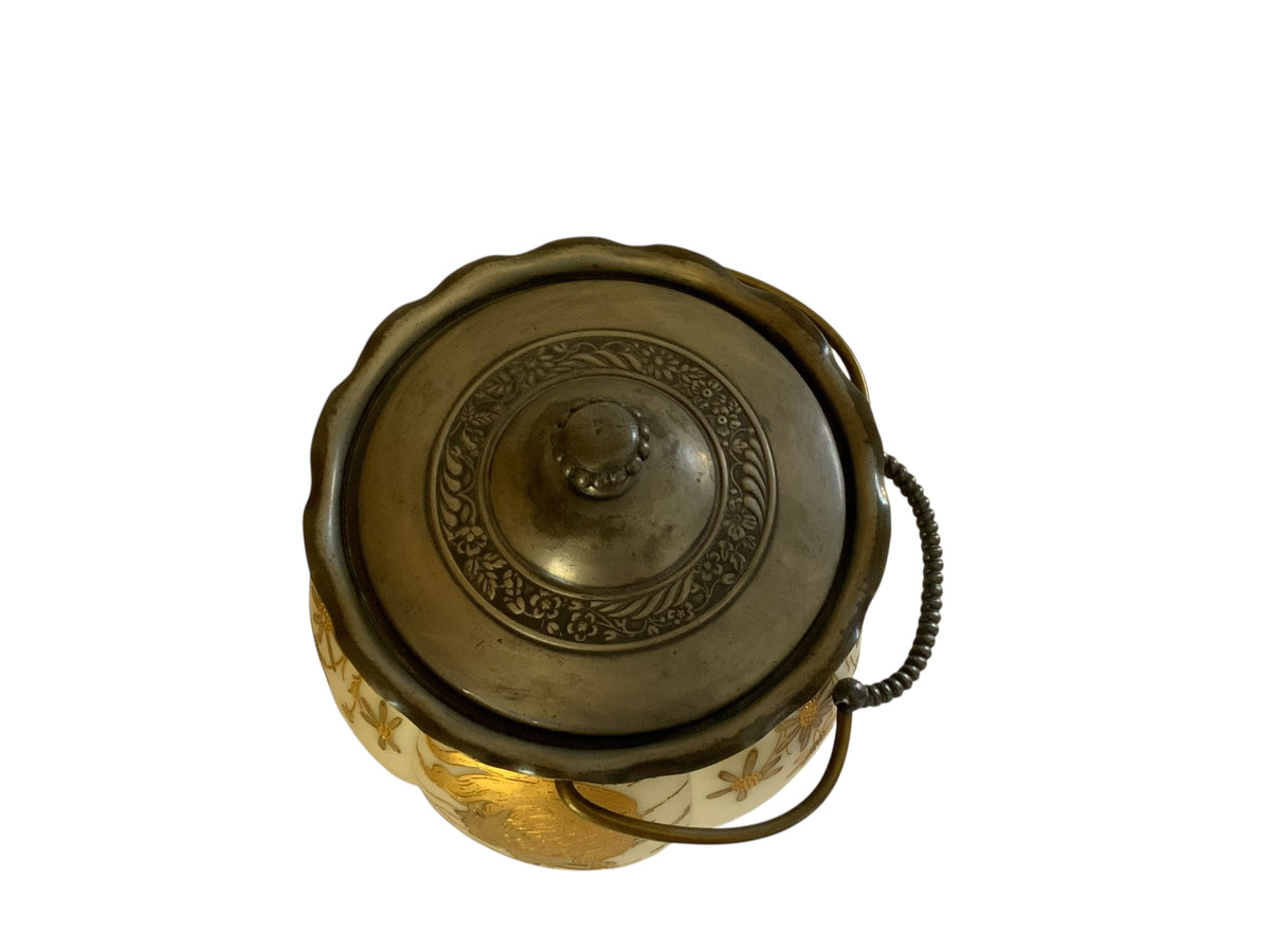 Antique Mt Washington Smith Brothers Unmarked Crown Milano Glass Biscuit Jar 4402 Maiden Gold c. 1890s
