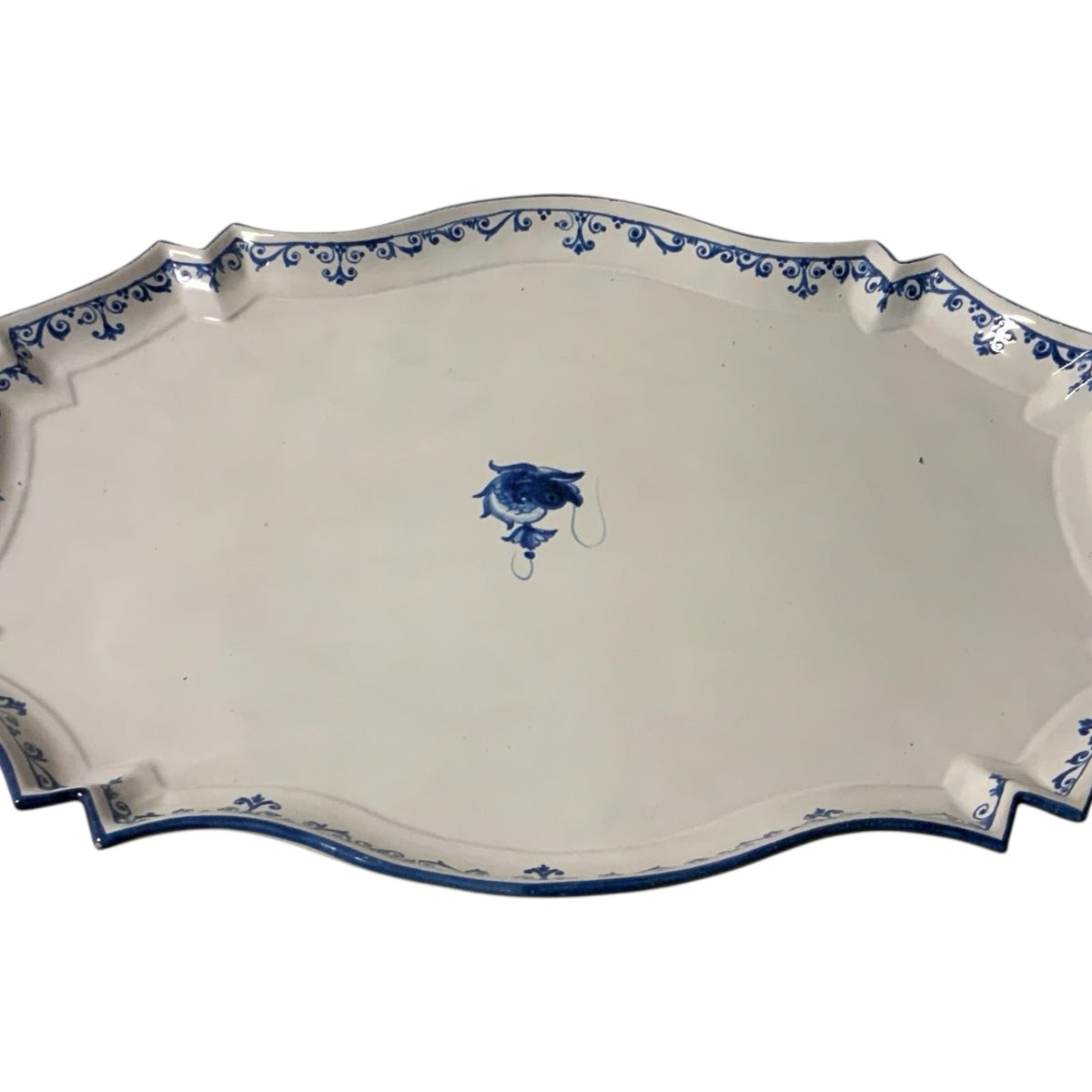 Rare Vintage 3-Piece Italian Majolica Centerpiece Set for Gump's Blue & White Tulipiere, Platter & Matching Pair of Lidded Ginger Jars Italy 1970s-1980s