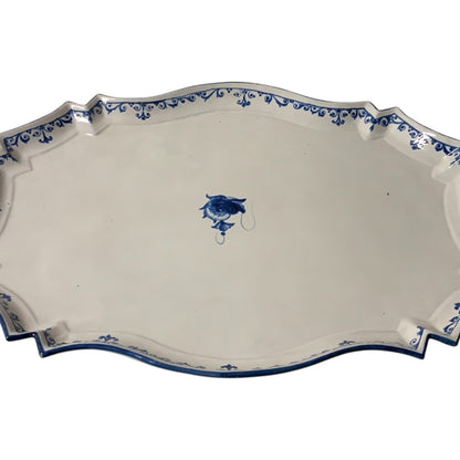Rare Vintage 3-Piece Italian Majolica Centerpiece Set for Gump's Blue & White Tulipiere, Platter & Matching Pair of Lidded Ginger Jars Italy 1970s-1980s
