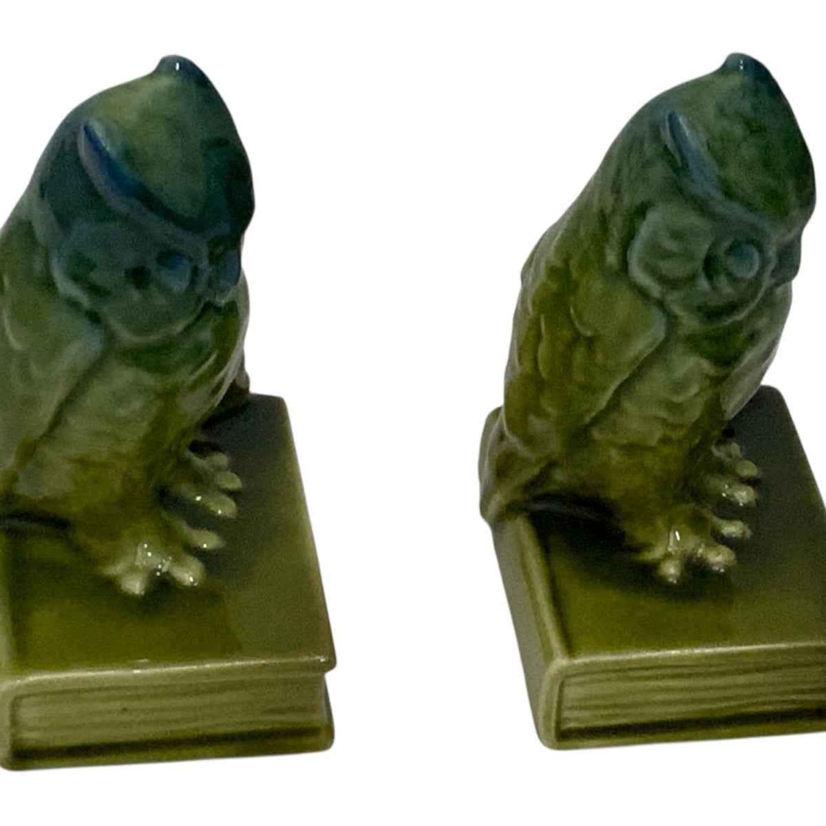 Antique Rookwood Pottery #2655 Owl Bookends Blue-Green High Glaze Made in USA 1927