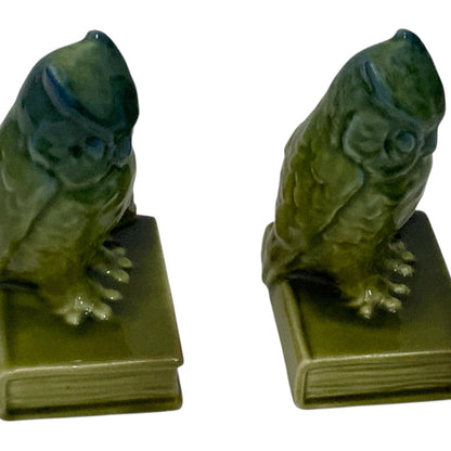 Antique Rookwood Pottery #2655 Owl Bookends Blue-Green High Glaze Made in USA 1927