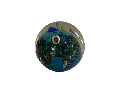 Vintage Josh Simpson Inhabited Planet Planetary Glass Marble Paperweight 2.75" Signed Made in USA 1994