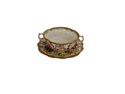 Vintage Hammersley "Queen Anne" Bone China Flat Cream Soup Bowl & Saucer England 1940s-1950s
