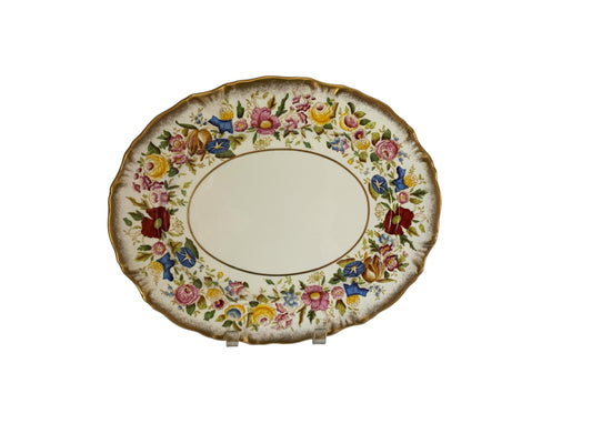 Vintage Hammersley "Queen Anne" Bone China 13.5" Oval Serving Platter Made in England 1940s-1950s