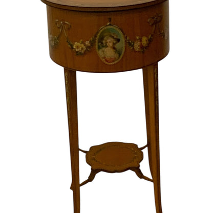 Antique Late Victorian Hand-Painted Satinwood Ladies Sewing Work Table England c. 1880–1900