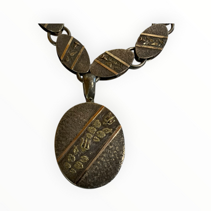 Antique Aesthetic Period Movement Mixed-Metal Floral Locket Necklace England c. 1880–1895