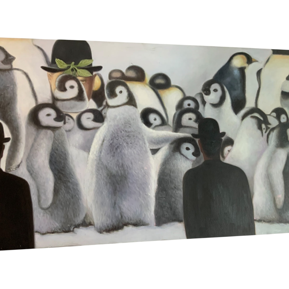 Original François Marie Lucet Mon Chapo Milon “Penguins, with Magritte Image” Monumental Oil COA USA 2019