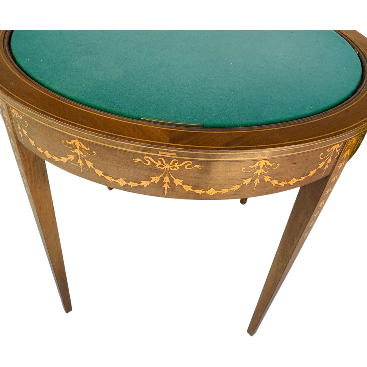 Antique Rare English Sheraton Revival Mahogany & Marquetry Circular Pivoting-Center Games Table 19th Century