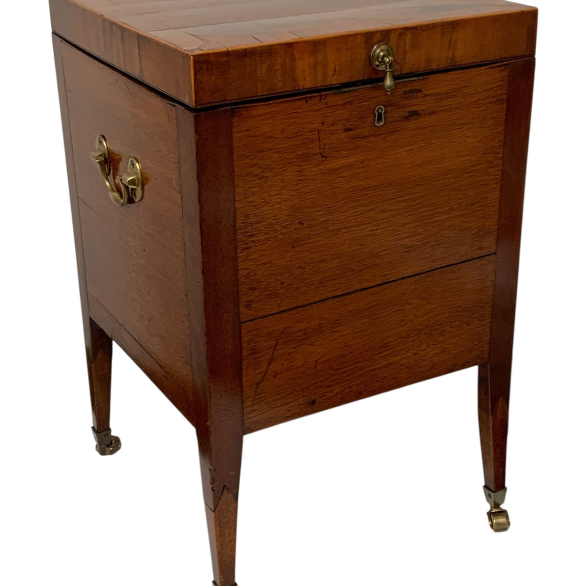 George III/Regency/Federal Inlaid Flame Mahogany Square Cellarette on Stand Circa 1795–1810