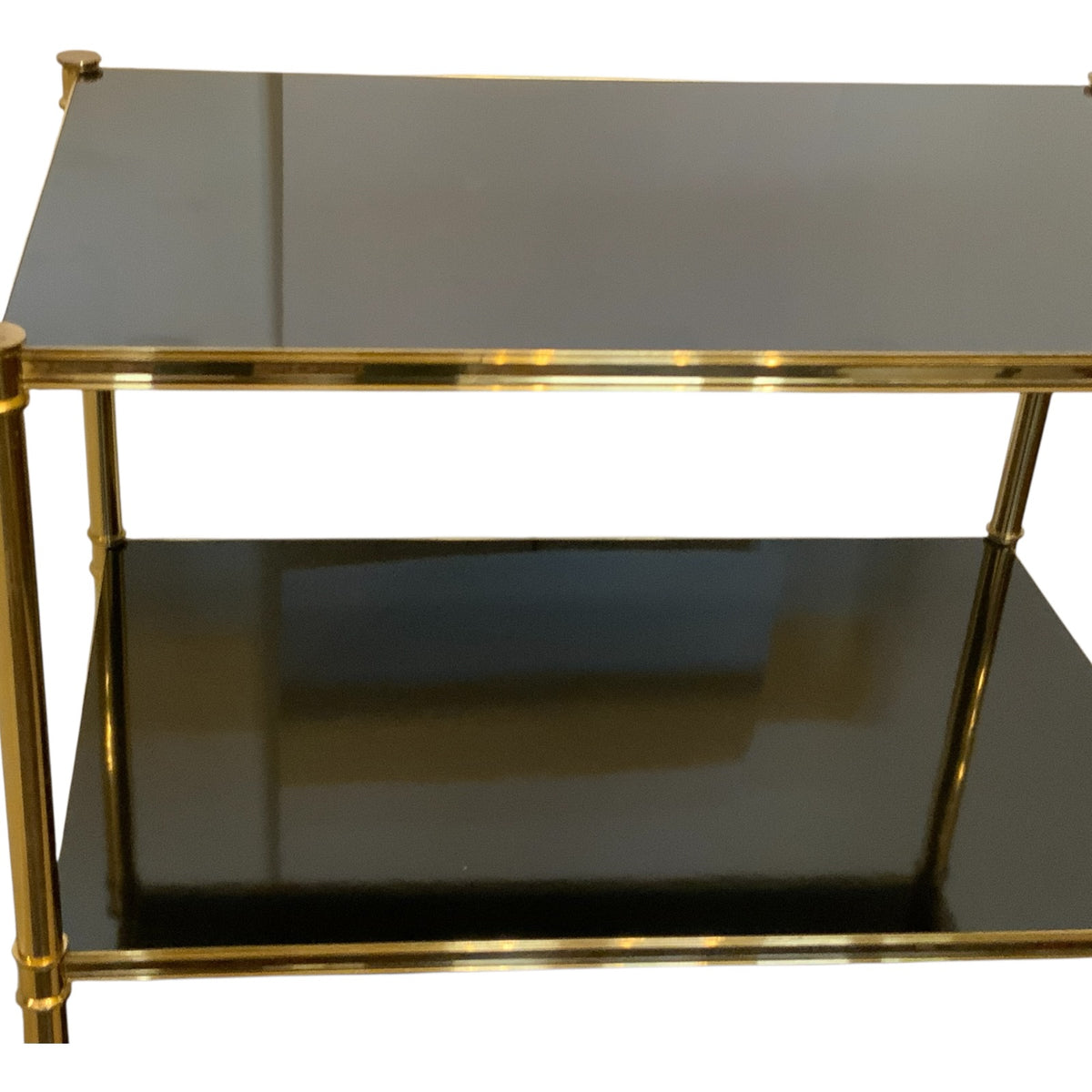 Mid-Century Hollywood Regency Brass & Black Lacquer Low Console In the Style of Billy Baldwin for Frederick P. Victoria & Son Circa: 1970s