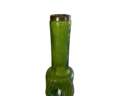 Antique Kralik / Franz Welz Bohemian Green Art Glass Vase Spiral Optic Base 7" Czech 1900-1920