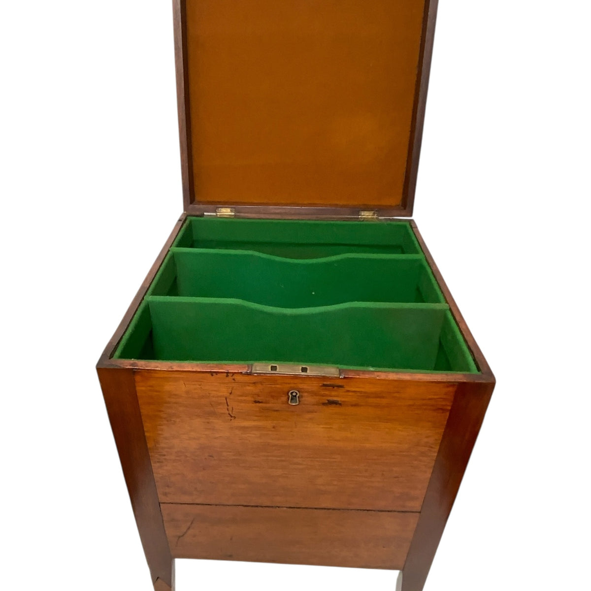 George III/Regency/Federal Inlaid Flame Mahogany Square Cellarette on Stand Circa 1795–1810