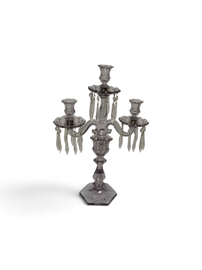 Antique Heisey Glass Puritan 3-Light Candelabra #300 Complete Prisms Sun Purple Tint c.1904-1915