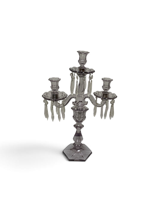 Antique Heisey Glass Puritan 3-Light Candelabra #300 Complete Prisms Sun Purple Tint c.1904-1915