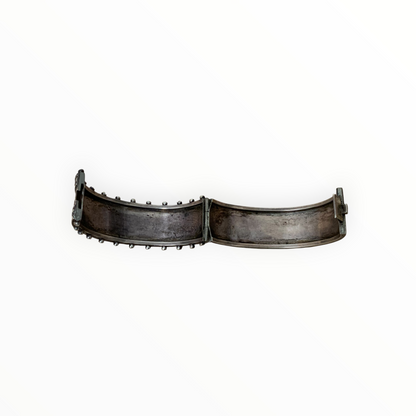 Antique Aesthetic Period Sterling Silver Hinged Cuff Bangle with Rose & Yellow Gold Floral Appliqué c. 1880s
