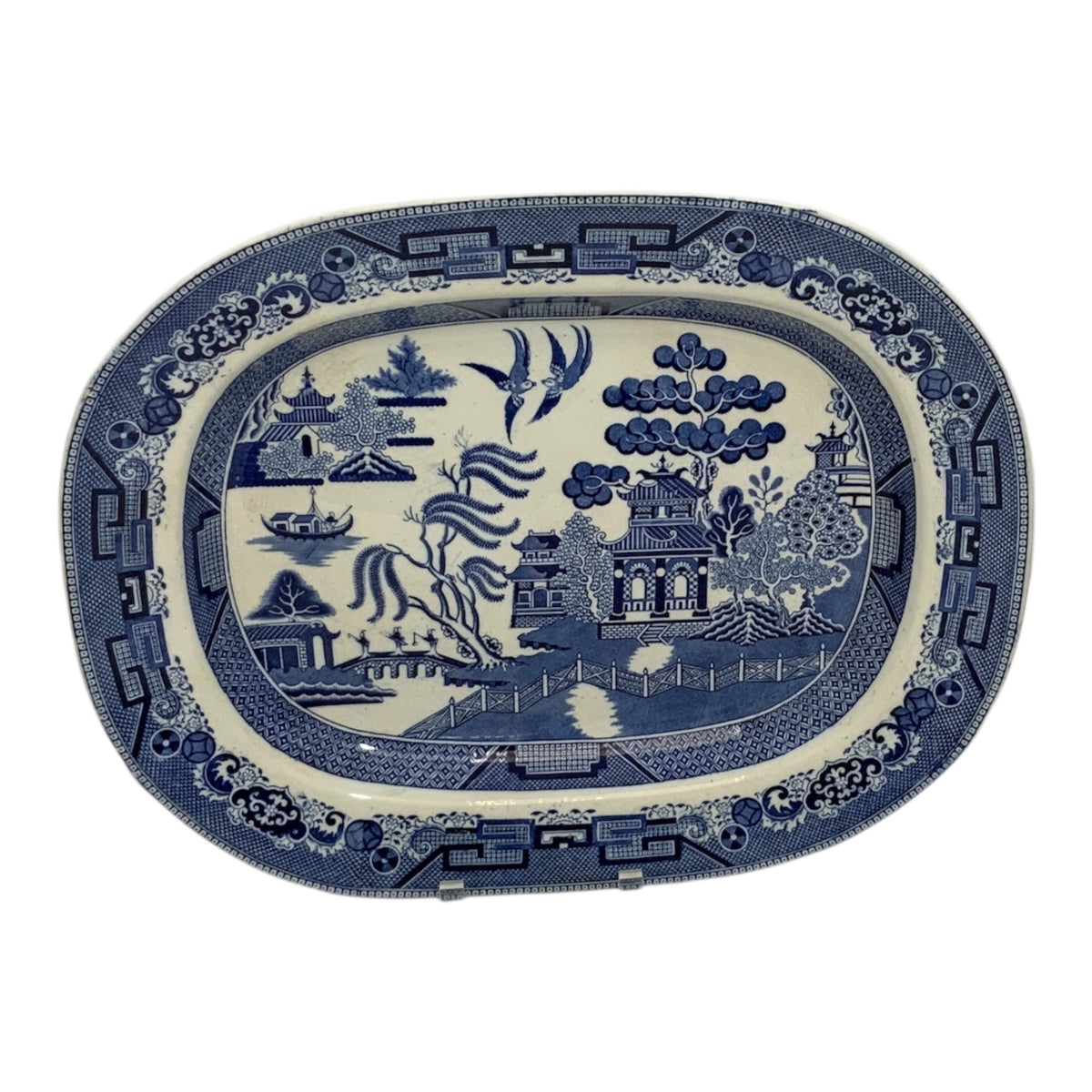 Antique Ridgway Blue Willow Porcelain Ironstone Serving Platter 18” - Large Turkey Meat Platter Semi China England c. 1885-1890