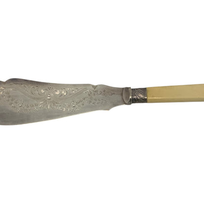Antique English Victorian H&S EP Silver Plate Fish Serving Knife & Fork Set Bone Handles Orig. Case c. 1880-1900