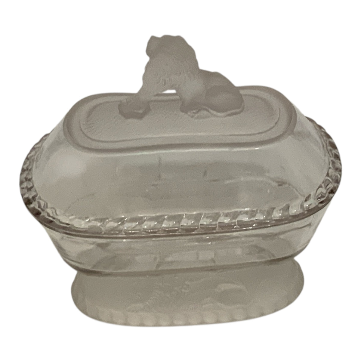 Antique Gillinder & Sons 8.5" Frosted Lion Oval Covered Glass Dish America c. 1876–1900