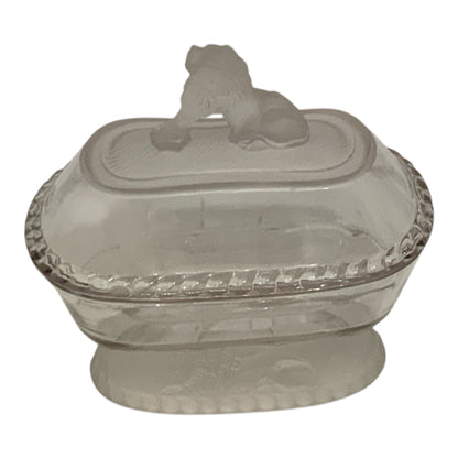 Antique Gillinder & Sons 8.5" Frosted Lion Oval Covered Glass Dish America c. 1876–1900