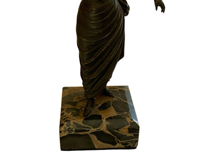 Art Deco Victorian Style Stage Girl Dancer Bronze Figurine Marble Base