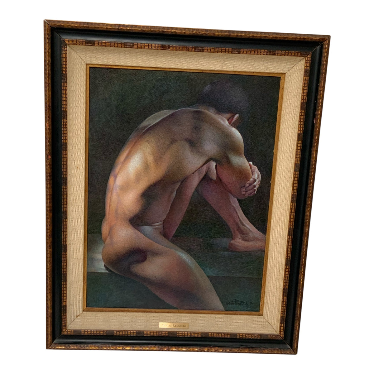 Wade Reynolds (1929-2011) Kneeling Male Nude Oil on Canvas USA 1976