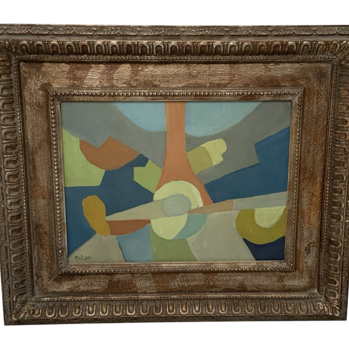 Mid-Century Modern Cubist Abstract Still Life Painting on Canvas Signed “Daler” USA c. 1945–1965
