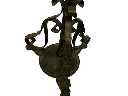 Vintage 1920s Spanish Revival Wrought Iron Bridge Floor Lamp with Ruffled Sunset Art Glass Shade Adjustable 55" - 67" 1920s-1930s