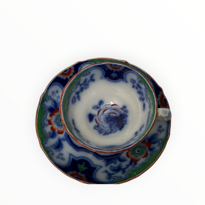 Antique F. & R. Pratt & Co. Imari Tea Cups & Saucers Set of 4 Pattern No. 60 England c. 1840s–1850s