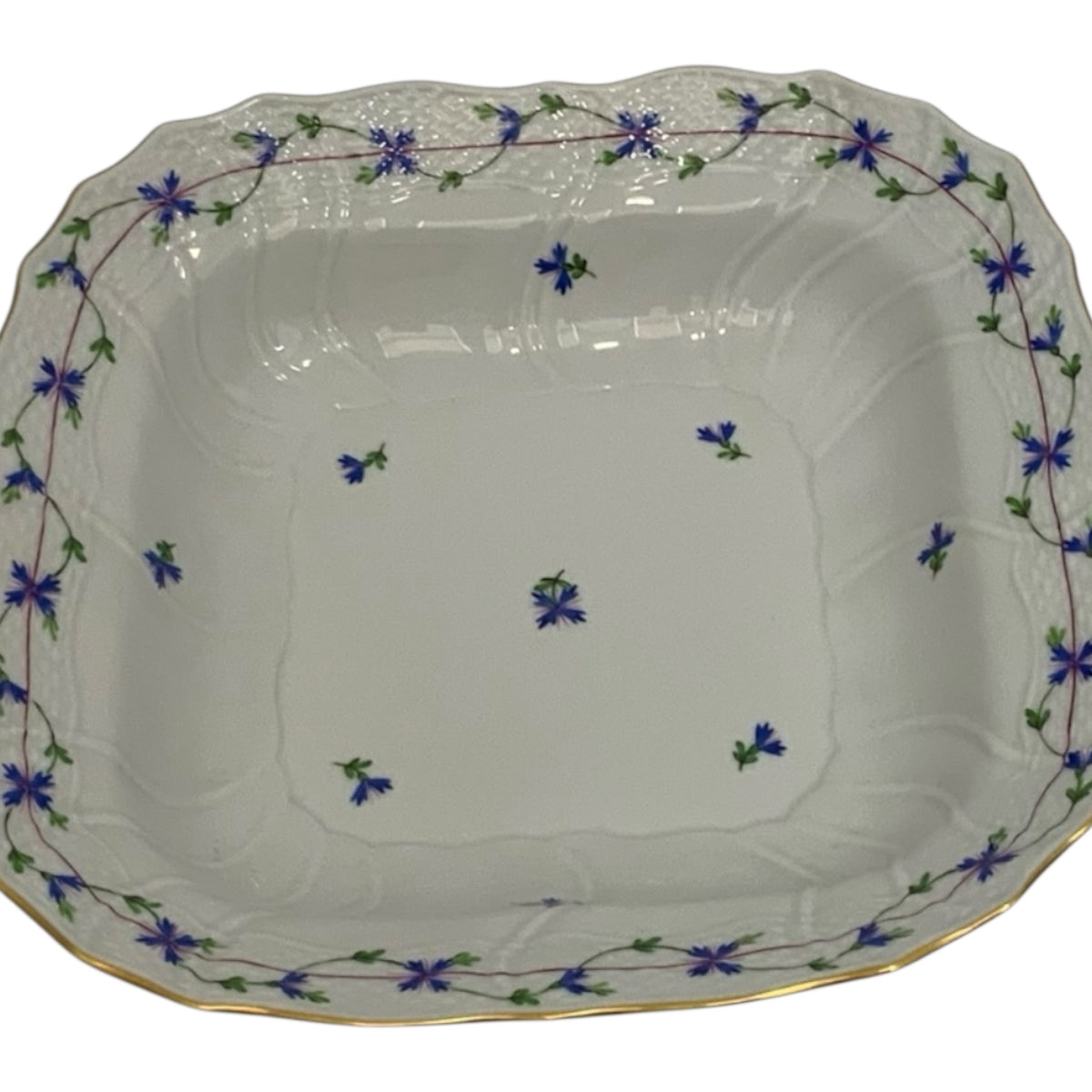 Vintage Herend Blue Garland PBG Large Square Fruit Serving Bowl Model 1181 Hungary c. 1980s