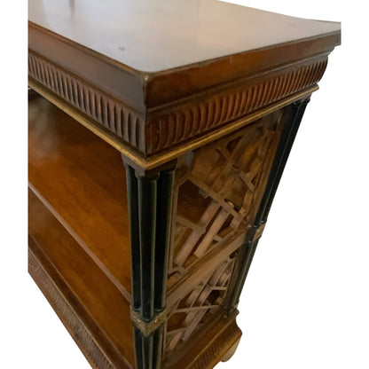 Vintage John-Richard Regency Chinese Chippendale Mahogany Open Bookcase with Fretwork & Gilt Accents USA 1990s-2000s