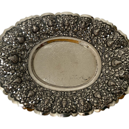HST Antique Djokja Yogya .800 Silver Articulated Pierced Footed Centerpiece Bowl c. 1930s-1940s