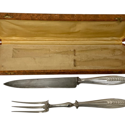 Antique French Bazin & Cie Paris .950 Silver Carving Knife & Fork Set France c. 1900