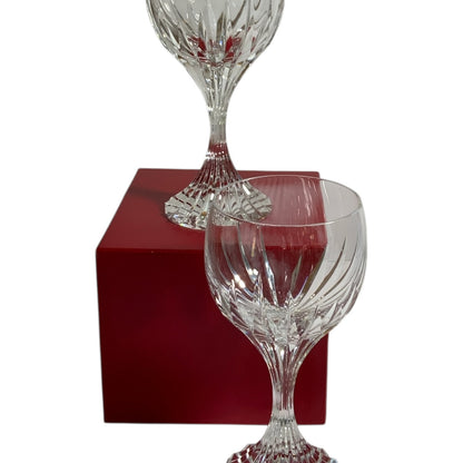 Pair Vintage Baccarat Massena Water Goblet Crystal No Trim 7” Mint Made in France 1979