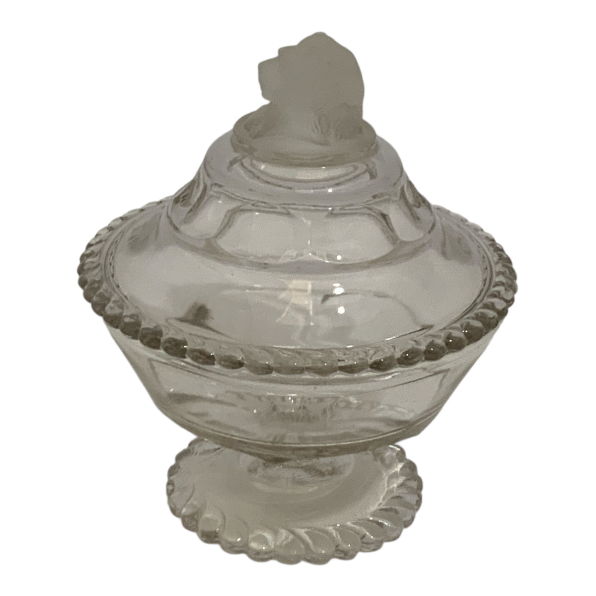 Antique Gillinder & Sons Frosted Lion Pattern Covered Glass Compote 7.25" America c. 1876–1900