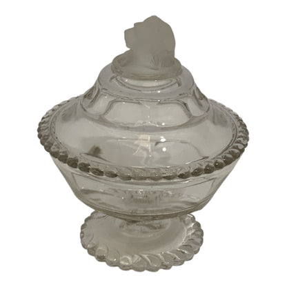 Antique Gillinder & Sons Frosted Lion Pattern Covered Glass Compote 7.25" America c. 1876–1900