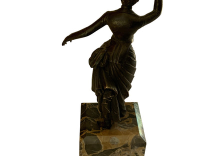 Art Deco Victorian Style Stage Girl Dancer Bronze Figurine Marble Base