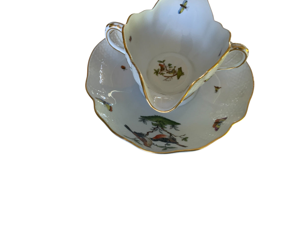Herend Rothschild Bird Large Attached Gravy Boat Server Porcelain 222/RO Made in Hungary