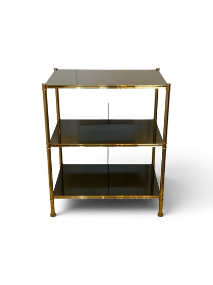 Mid-Century Hollywood Regency Brass & Black Lacquer Low Console In the Style of Billy Baldwin for Frederick P. Victoria & Son Circa: 1970s