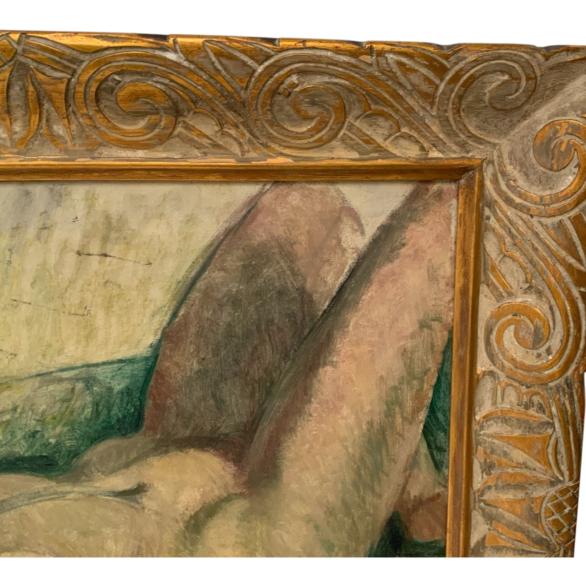 Constantine Pougialis (1894–1985) Seated Reclining Female Nude Modernist Oil Painting USA 1930s-1950s