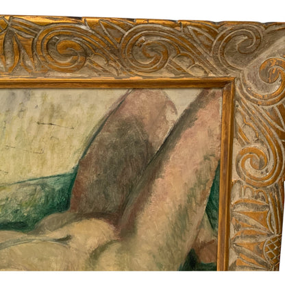 Constantine Pougialis (1894–1985) Seated Reclining Female Nude Modernist Oil Painting USA 1930s-1950s