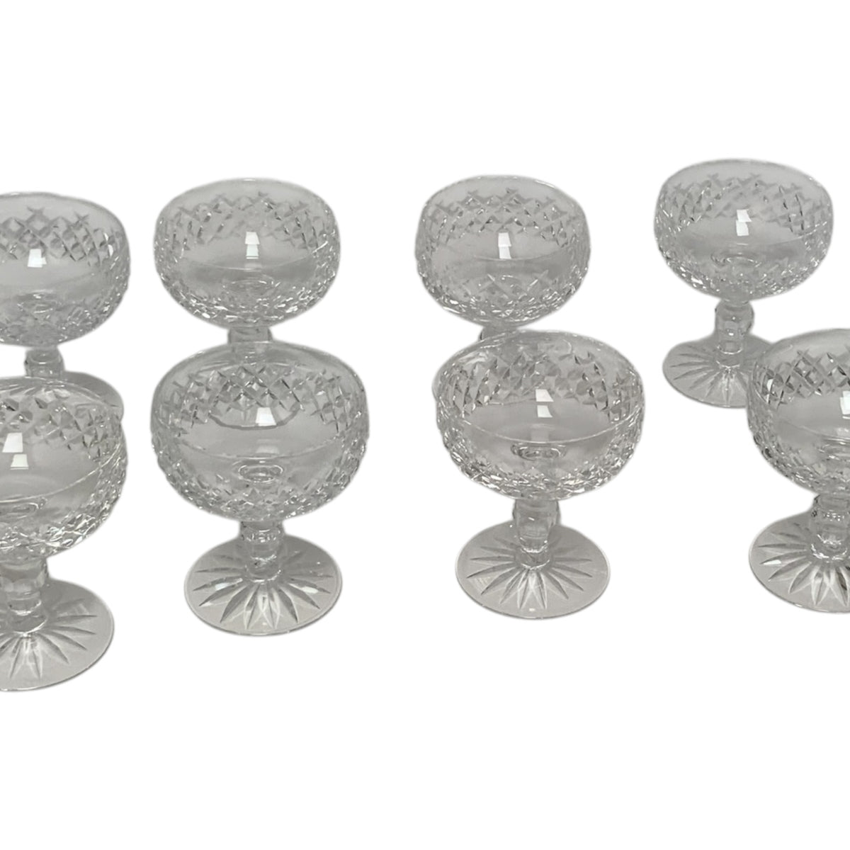 Vintage Waterford Crystal Boyne Cut Foot Champagne Tall Sherbet Glasses Set of 8 Ireland 1968-2017