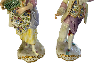 Fine Pair of Antique Meissen First-Quality Porcelain Rococo Figurines Made in Germany c. 1860-1890