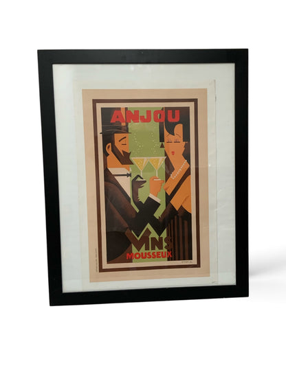 Vintage Amoro “Anjou Vins Mousseux” French Art Deco Lithographic Advertising Poster France c. 1932