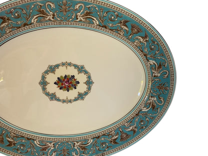 Vintage Wedgwood Florentine Turquoise 15.5” Oval Serving Platter W2714 Fruit Center England 1970s-1980s